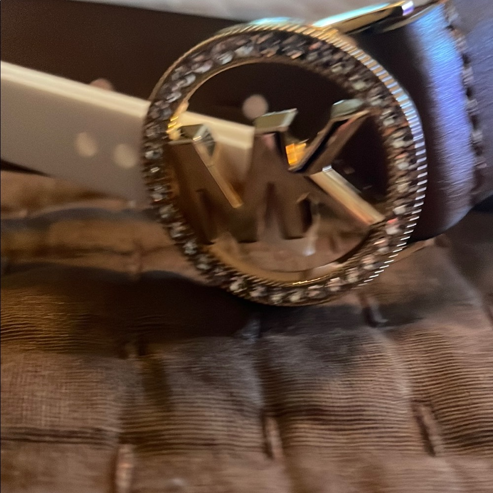 Michael Kors Woman’s Gold and Brown Belt with Signature Logo Size Small